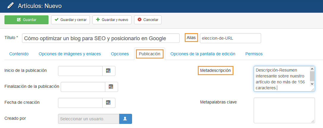 Añadir metadatos y modificar URL en post