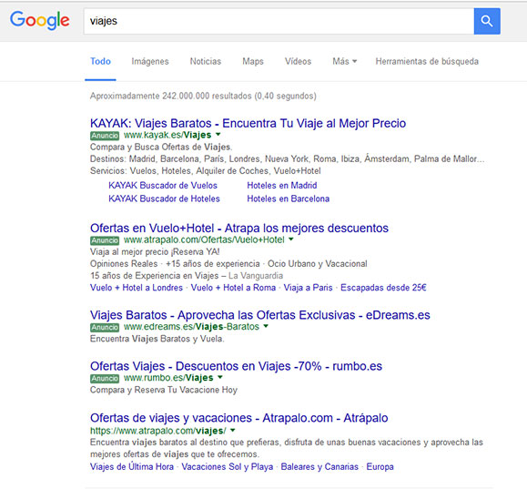 Resultados orgánicos y de pago en las SERPs de Google